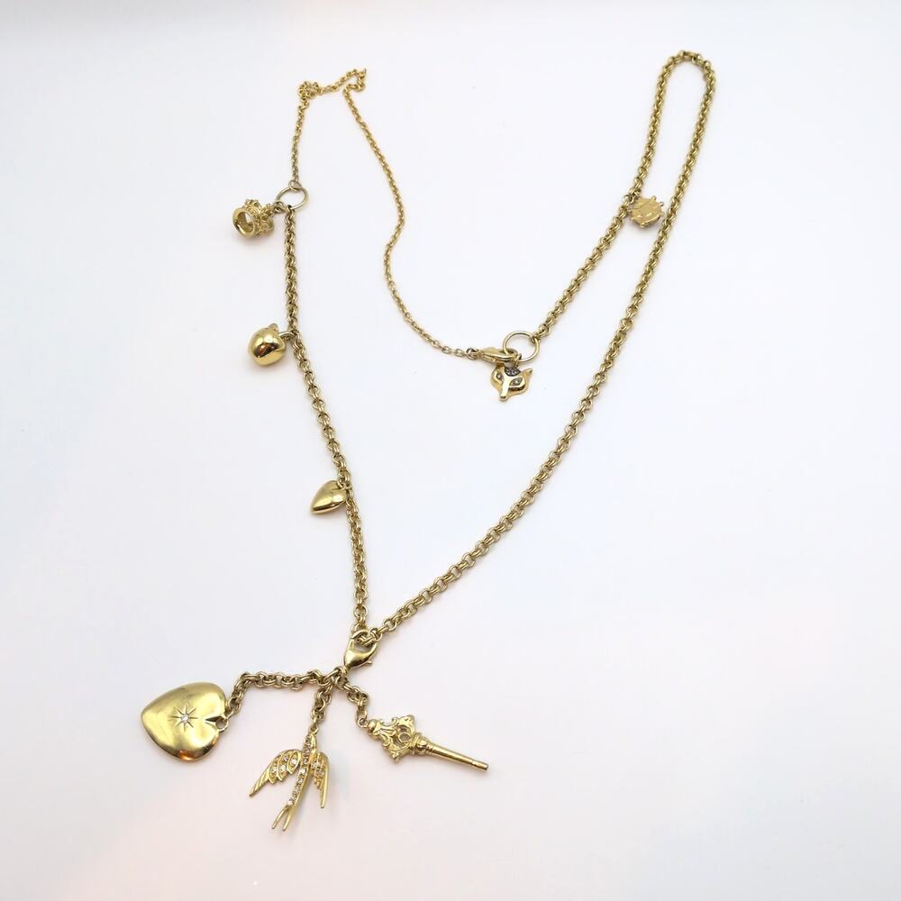 ALICE TEMPERLEY For Stella & Dot Fox Charm Layered Necklace Gold Tone Y-Drop 35"